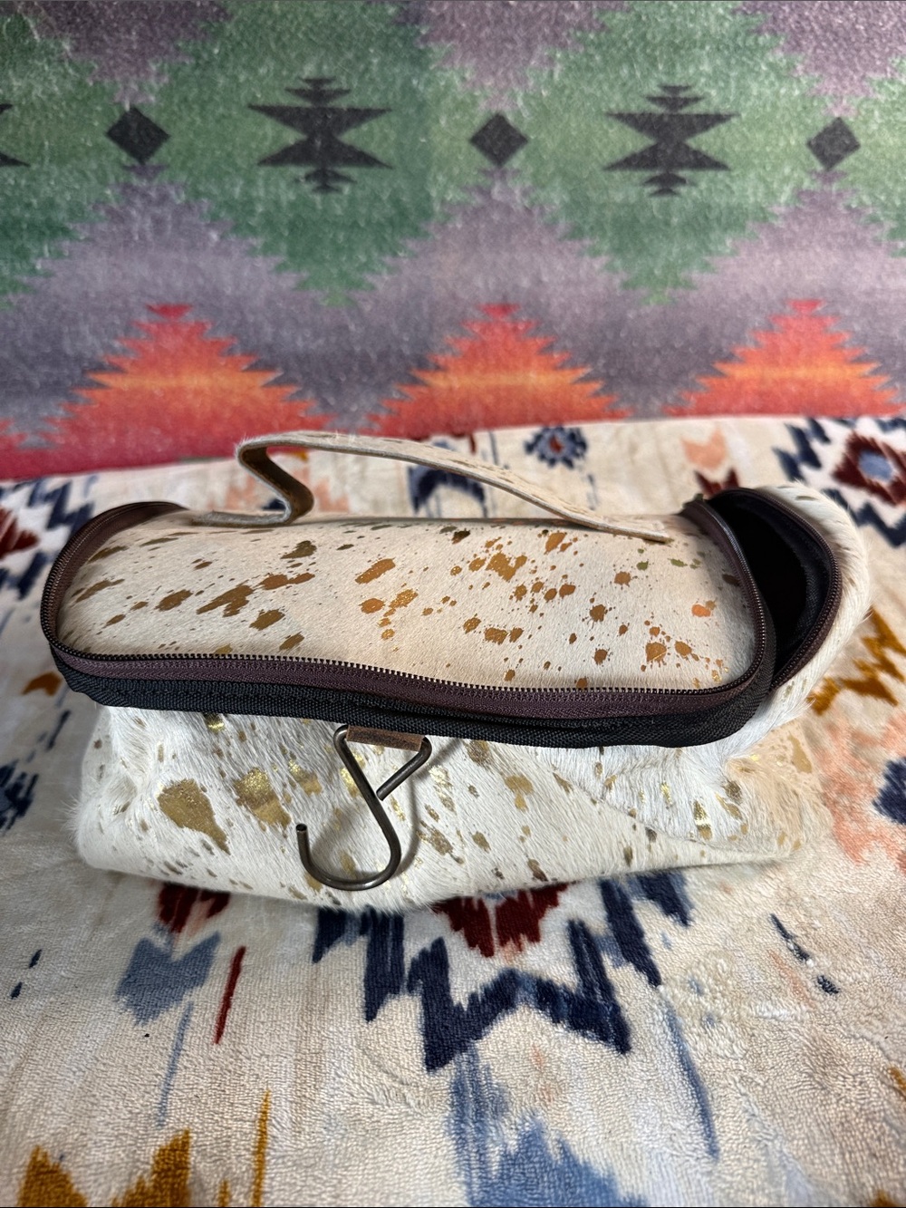 Gold Flecked Hair-On Hide Travel Case